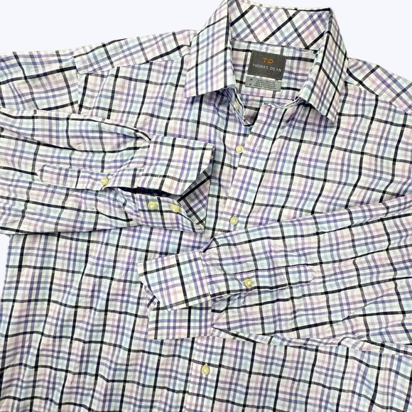 Thomas Dean Men's Button Front Shirt Long‎ Sleeve Size Medium Multicolor - Picture 1 of 8
